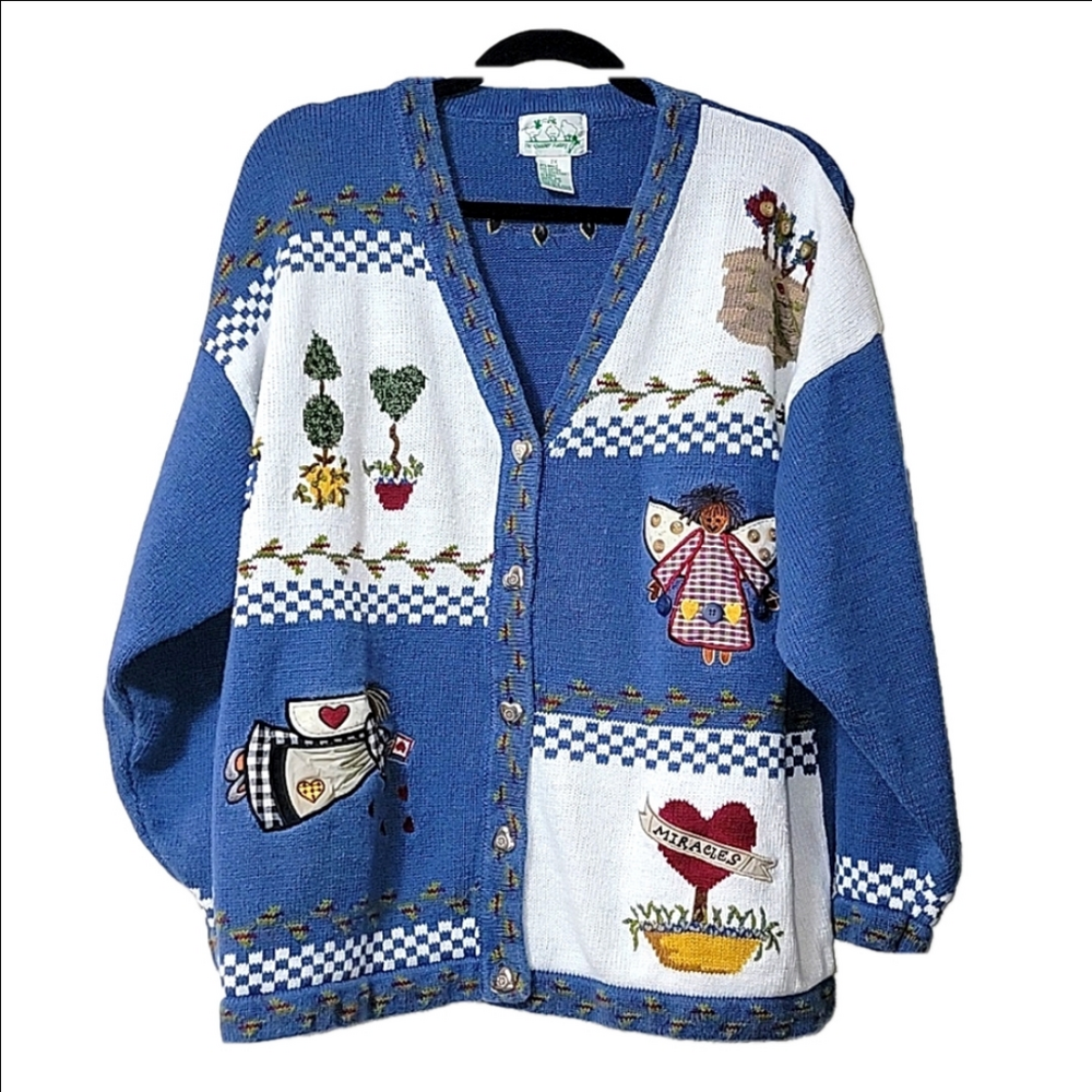 QUACKER FACTORY Miracles Angels "Grandma" sweater cardigan Size 2X